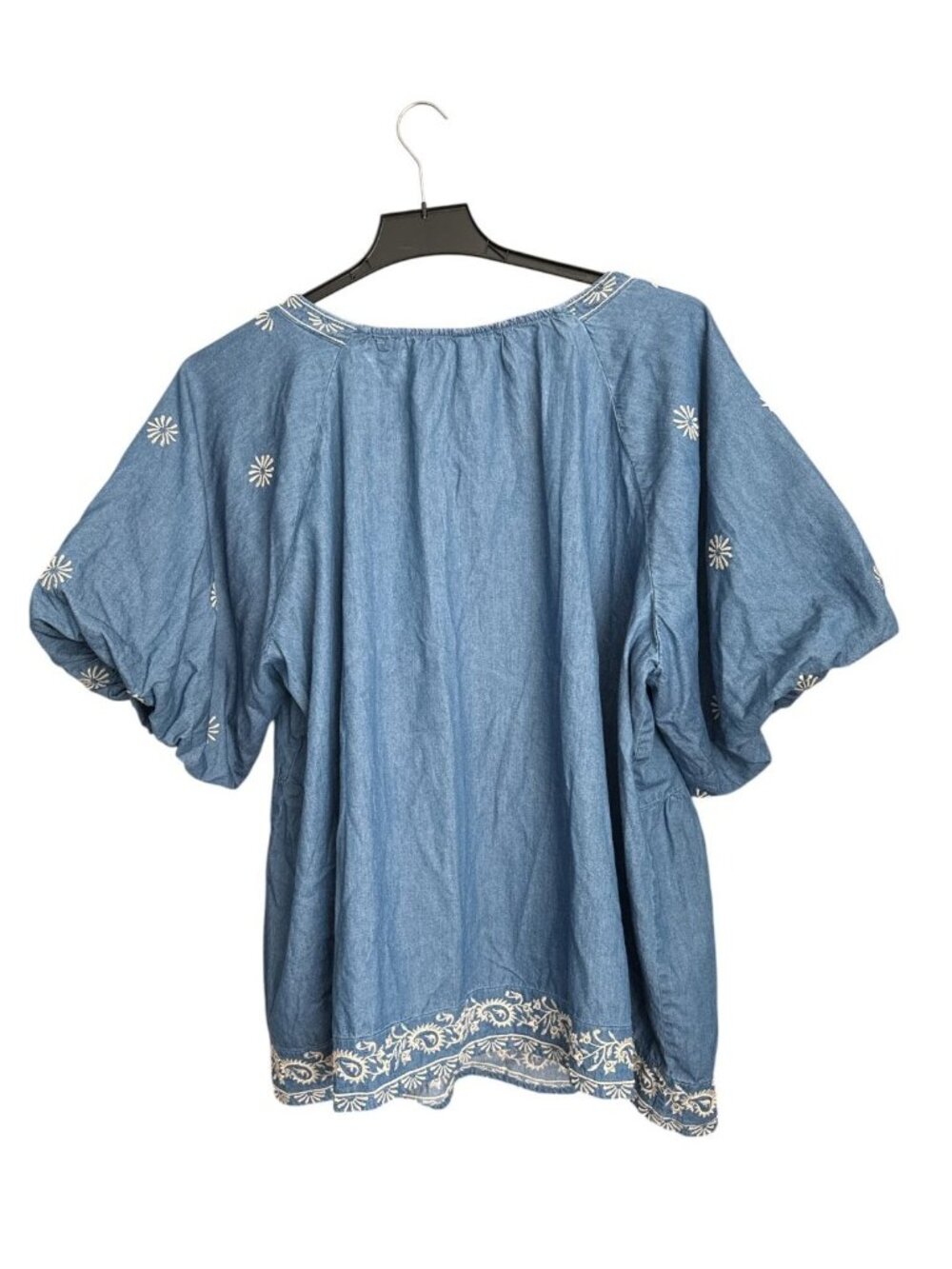 NWT Torrid Belle Isle V-Neck Scallop Edge Bubble Sleeve Chambray Embroidered 4X - Picture 2 of 10